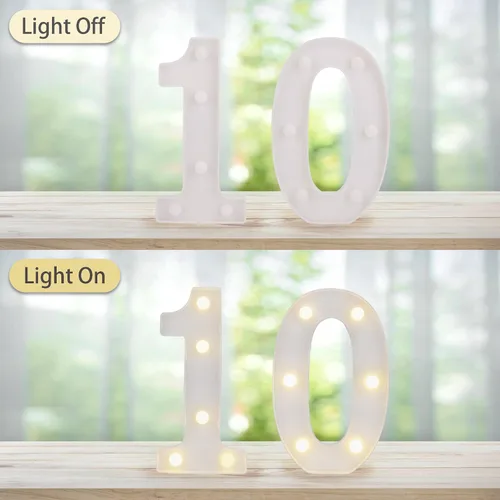 Vista 6 de Números con luz LED, letrero de número de marquesina para decoración de cumpleaños de 10 años (10)