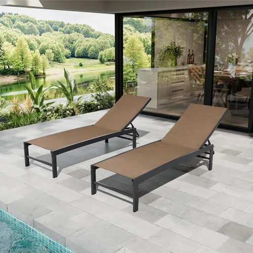 Vista 7 de Chaise Lounge Outdoor, Pool Lounge Set of 2 Tanning Chiars(Brown)