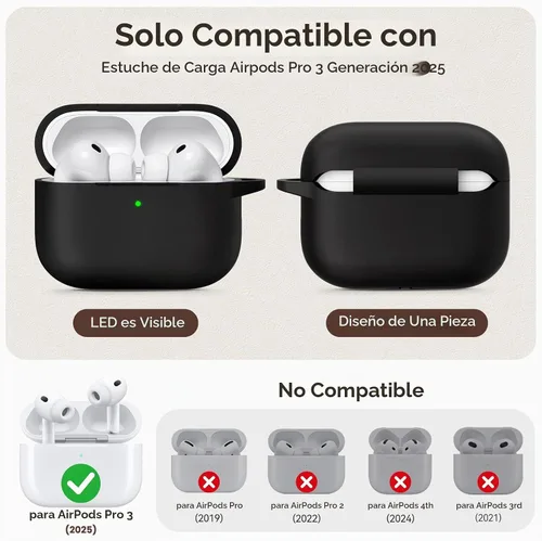 Vista 2 de Funda para AirPods Pro 3 (2025), funda protectora de silicona suave compatible con Estuche Apple AirPods Pro de 3ª generación con kit de limpieza