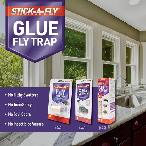 Vista 2 de JT Eaton Cinta Stick-A-Fly en una trampa para moscas en rollo