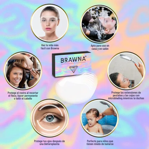 Vista 3 de Paquete de 50 viseras protectoras de ducha con bolsa de organza rosa para extensiones de pestañas, microblading, laminación de cejas, cirugía