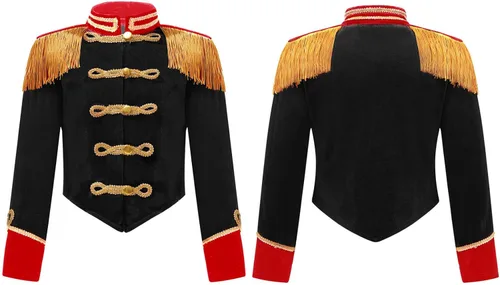 Vista 3 de Disfraz de maestra de circo para niñas, disfraz de Majorette de Drummer Team Honor Guardia de Honor, uniforme de Halloween, chaqueta con borlas