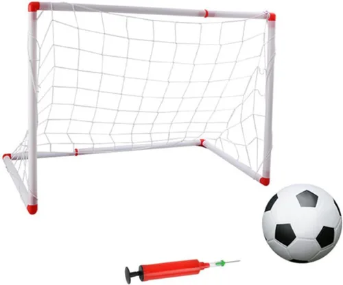 Vista 4 de Mini portería de fútbol con fútbol e inflador, red deportiva plegable para interiores para puerta de fútbol portátil resistente a la intemperie