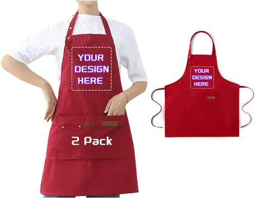 Vista 12 de BeautyWill Delantal personalizado personalizado para hombres y mujeres, delantal de cocina personalizado con bolsillos, nombre, texto, logotipo