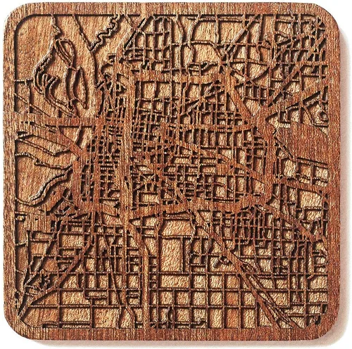 Vista 60 de Posavasos Amsterdam Map by O3 Design Studio, 1 pieza, posavasos de madera Sapele con mapa de la ciudad, hecho a mano, varias ciudades opcionales