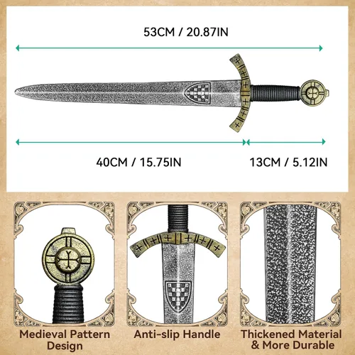 Vista 2 de quescu 2 espadas de juguete de caballero, espada romana de plástico para accesorios de disfraz de guerrero medieval, Halloween Cosplay LARP