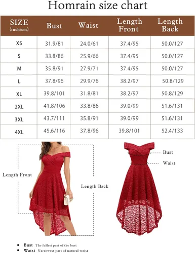 Vista 3 de HomRain - Vestido elegante con encaje floral para mujer, con hombros descubiertos y dobladillo asimétrico, para bodas, cócteles y fiestas