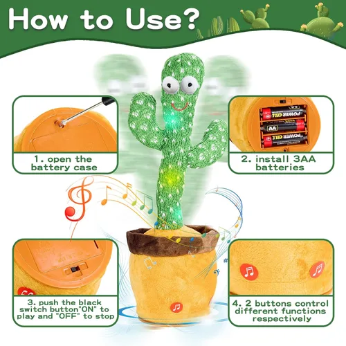 Vista 7 de Juguete de cactus que habla bailando para bebés, niños y niñas, juguete de grabación que imita el canto repite lo que dices, regalo musical
