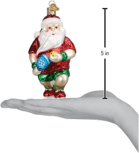 Vista 4 de Old World Christmas - Adorno de Navidad de Santa de Pickleball soplado a mano para árbol de Navidad, decoración festiva artesanal, colección Santa