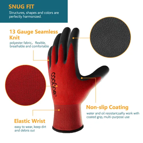 Vista 3 de COOLJOB 6 pares de guantes de trabajo de seguridad con agarre para hombres y mujeres, resistentes al aceite/abrasión para fines generales de alta
