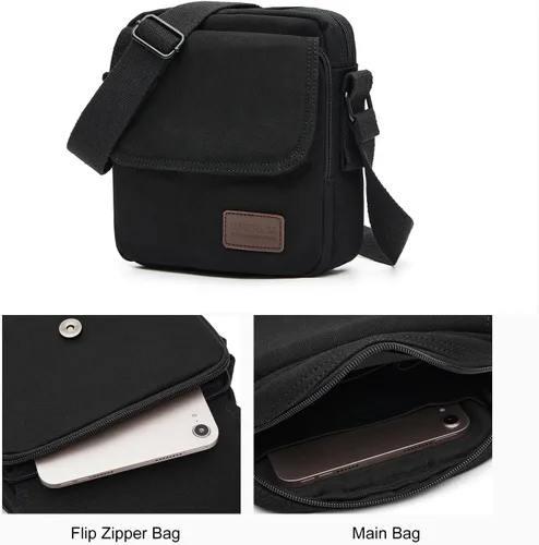 Vista 5 de Bolso cruzado pequeño para hombre, bolso de hombro de lona tipo mensajero, bolso cruzado para hombre, bolsas laterales sobre el hombro