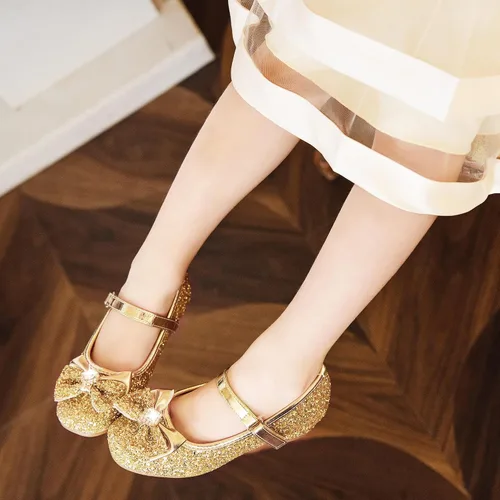 Vista 2 de Furdeour Zapatos de vestir para niñas, zapatos de princesa Mary Jane para bodas, flores, damas de honor, tacones con purpurina para niños pequeños