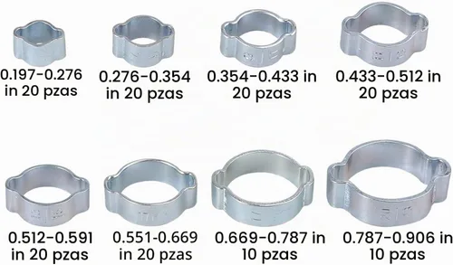 Vista 2 de Proster Surtido de 140 abrazaderas de manguera de doble oreja – Abrazaderas de manguera de doble oreja ajustables de 0.197-0.906 in de acero