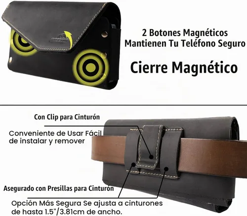 Vista 4 de Topstache Funda de cuero para teléfono celular con clip para cinturón para iPhone 17/16/15/14, Galaxy S25/S24/S23 - Funda de cuero para teléfono