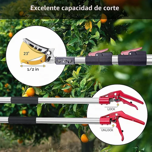Vista 4 de FLORA GUARD Podadora de Árboles Extensible de 4.6-10 pies, Podadora de Corte y Sujeción – Sierra de Poste de Largo Alcance, Recolector de Frutas