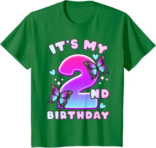Vista 5 de Camiseta de 2º cumpleaños para niña de 2 años con mariposas y número 2 Negro