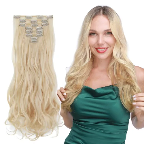 Vista 24 de S-noilite 8 piezas de extensiones de cabello largo con clip para mujer, extensiones de cabello sintético de doble trama, 18 pulgadas, #12H24 Honey