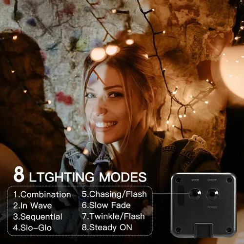 Vista 2 de Vimorg Guirnalda de luces solares para exteriores, paquete de 2 luces solares de Navidad de 79 pies, 200 LED, impermeables, con 8 modos