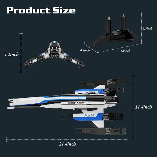 Vista 7 de Normandy - Juego de 2 bloques de construcción de naves espaciales compatibles con Lego, modelo espacial de ciencia ficción, juguetes creativos
