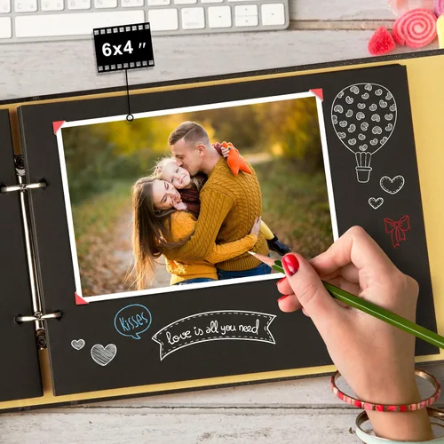 Vista 4 de Álbum de recortes Firbon hecho a mano DIY álbumes de fotos familiares álbum de memoria para parejas libro de recortes de página negra para Negro
