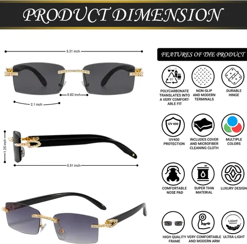 Vista 5 de Gafas de sol elegantes - Gafas de sol rectangulares sin marco sin montura para mujer - Gafas de moda