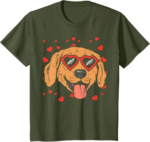 Vista 10 de Golden Retriever cara corazón gafas día de San Valentín perro regalo camiseta Negro