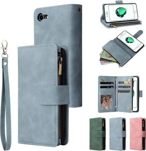 Vista 25 de UEEBAI - Cartera clásica de cuero sintético con cierre magnético, funda de iPhone con cierre