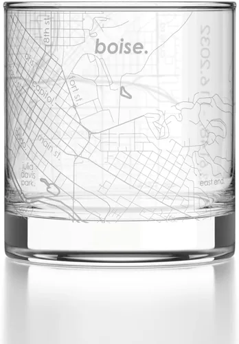 Vista 47 de Well Told Vaso de rocas grabado con mapa de Akron, Ohio, cristalería estilo antiguo (325ml, transparente) Vaso de bourbon grabado, regalos