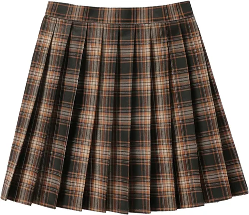 Vista 3 de Disfraces de Halloween para mujer, casual, a cuadros, cintura alta, plisada, acampanada, minifalda animadora