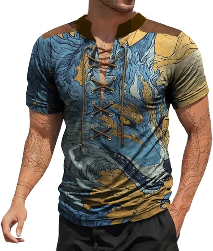 Vista 20 de Camisas de verano para hombres, básicas, de talla grande, para playa, suaves, sueltas, informales, para descansar, al aire libre, con cordón