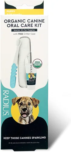 Vista 2 de RADIUS USDA Organic Dental Solutions - Kit de 2 unidades para cachorros, incluye 1 cepillo de dientes para perros y 1 pasta de dientes de 0.8 onzas