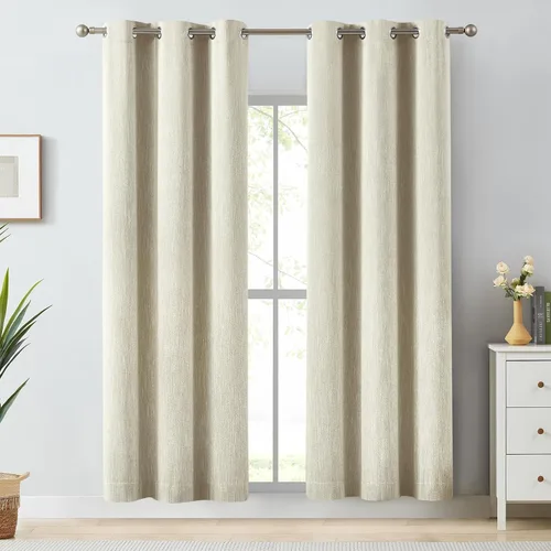 Vista 42 de Melodieux Elegantes cortinas opacas de algodón para oscurecer la habitación, para sala de estar, dormitorio, con aislamiento térmico, paneles