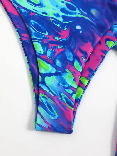Vista 4 de SHENHE Traje de baño de 4 piezas con estampado cruzado y cuello halter triangular para mujer