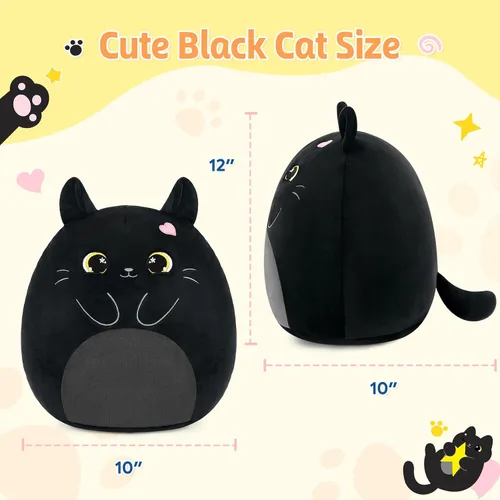 Vista 7 de PEACH CAT Animal de peluche original de gato negro de 12 pulgadas, lindo gatito de peluche, juguetes de peluche suaves, regalos para niños