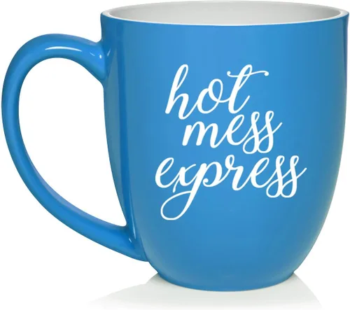 Vista 7 de Daylor Hot Mess Express - Taza de café de cerámica divertida para ella, él, amigo, compañero de trabajo, esposa, esposo (11 onzas, azul)
