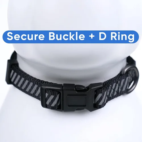 Vista 4 de Pawtitas Collar reflectante para perros y cachorros, collar de alta visibilidad con bandas reflectantes, collar ajustable para perro resistente