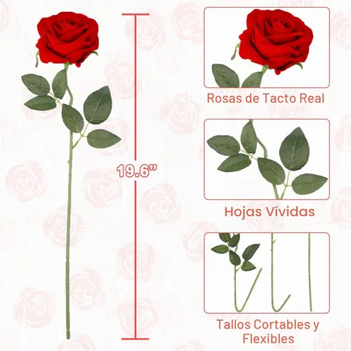 Vista 7 de Pack de 10 rosas artificiales Luyue, para decoración en fiestas, bodas, etc A-Red