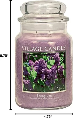 Vista 4 de Village Candle Spring Lilac - Tarro de boticario de vidrio grande, vela perfumada, 21.25 onzas, morado