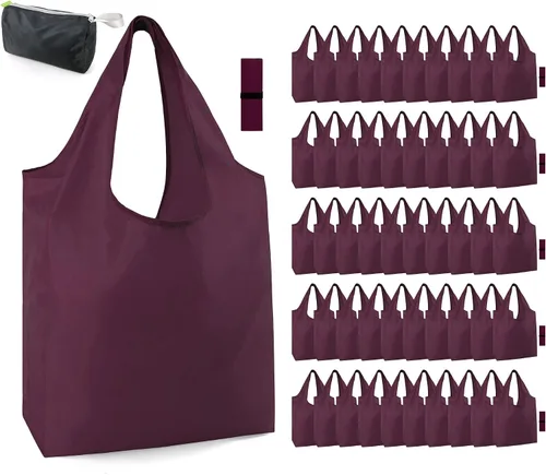 Vista 22 de BeeGreen Bolsas de comestibles reutilizables de Navidad con bolsa de almacenamiento con cremallera, paquete de 10 bolsas de compras reutilizables a