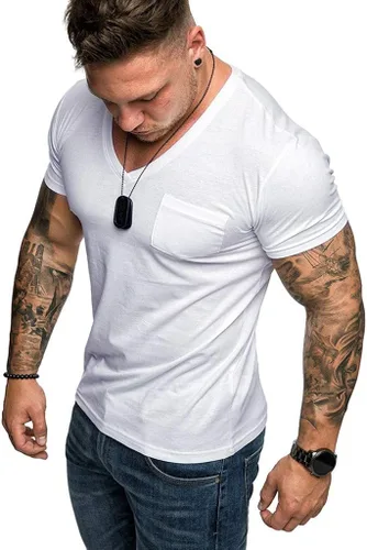 Vista 3 de Muscularfit Mens Short Sleeve Shirts Stylish Casual V Neck Plain Summer Tee Slim Regular-Fit Light Weight Basic Muscle Shirt