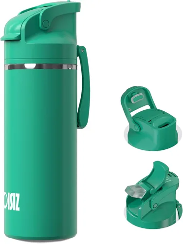 Vista 15 de OISIZ Botella de agua aislada de 24 onzas con boquilla 2 en 1 y tapa de popote, cierre de seguridad de un clic, 100% a prueba de fugas, mantiene