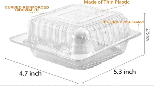 Vista 3 de Axe Sickle 50 unidades de contenedores desechables de plástico transparente con bisagras para llevar con tapa de concha, bandejas para llevar
