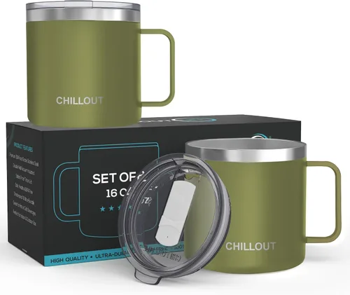 Vista 14 de Chillout Life - Taza de café con aislamiento térmico al vacío, acero inoxidable, mango y tapa, 16 onzas