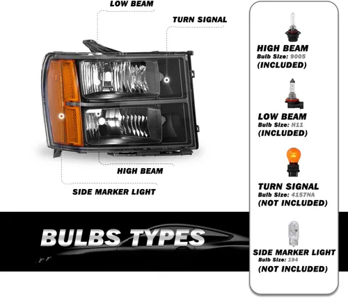 Vista 2 de SOCKIR Conjunto de Faros Halógenos Bombillas Incluidas Compatible con GMC 2007-2013 Sierra 1500 / 2007-2014 2500HD 3500HD 09-13 Hybrid Lado