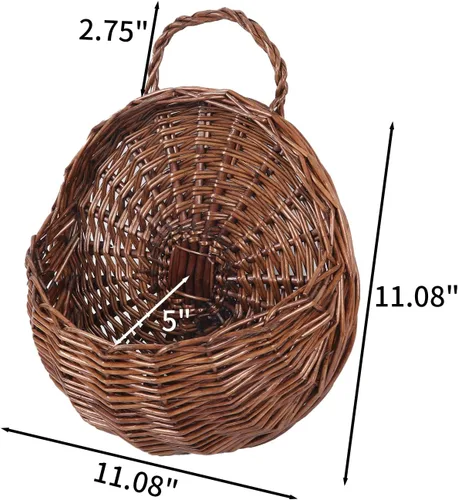 Vista 4 de JJSQYLAN JJSQ - Cesta de almacenamiento colgante de mimbre tejida a mano, decoración de pared para el hogar, jardín, boda, marrón, 14.2 x 11.8 x 4.7