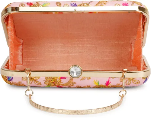 Vista 4 de LONGING TO BUY Embrague de caja de diseño hecho a mano para mujeres, embrague bordado Zari para mujeresembrague de mano para mujeres