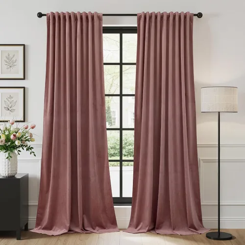 Vista 10 de StangH Cortinas opacas marrones de 84 pulgadas de largo, terciopelo suave de lujo, con aislamiento térmico, reducción de ruido, pestañas traseras