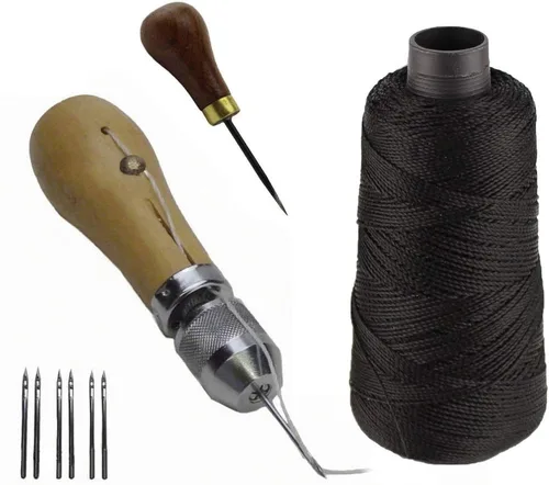 Vista 10 de JC Performance - Juego de herramientas de reparación de puntada rápida de cuero, hilo resistente (sin punzón, negro)