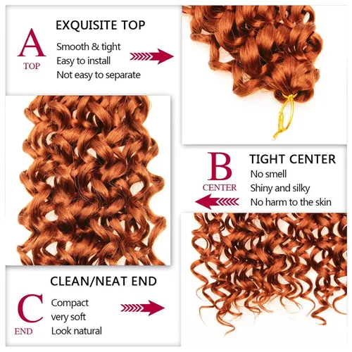 Vista 4 de GoGo Curl Crochet Hair 18 pulgadas onda de agua pelo sintético bohemio ganchillo trenzado jengibre onda profunda extensiones de cabello trenzado