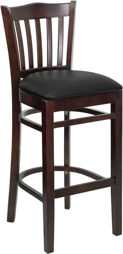 Vista 6 de Flash Furniture HERCULES Series - Taburete vertical para restaurante de madera de nogal, asiento de vinilo negro Asiento de vinilo negro/marco